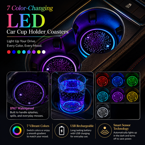 7 Color-Changing LED Car Cup Holder Coasters 🚗✨
