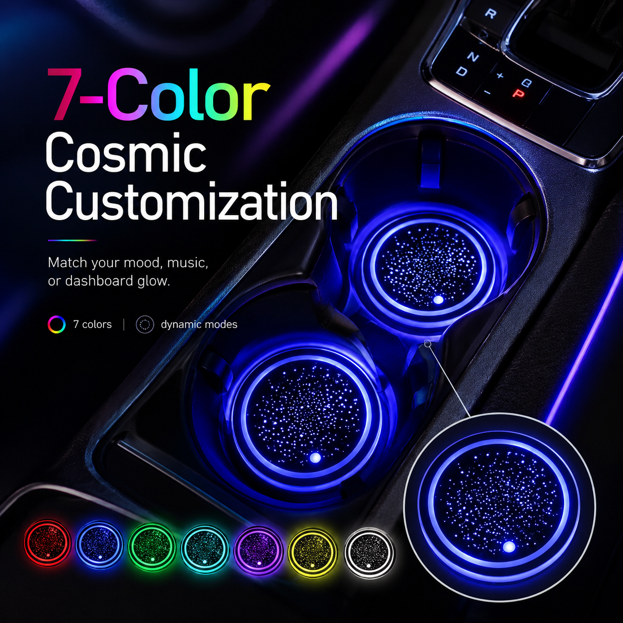 7 Color-Changing LED Car Cup Holder Coasters 🚗✨