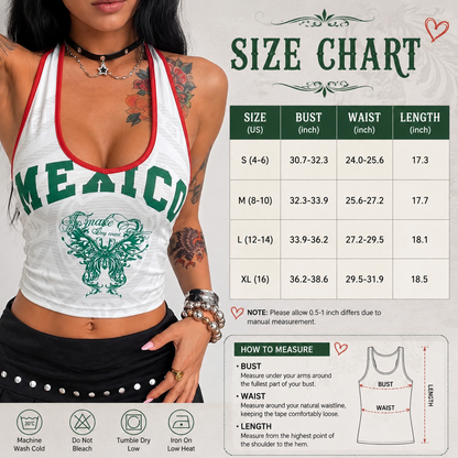 Women's Y2K Mexico Graphic Halter Crop Top