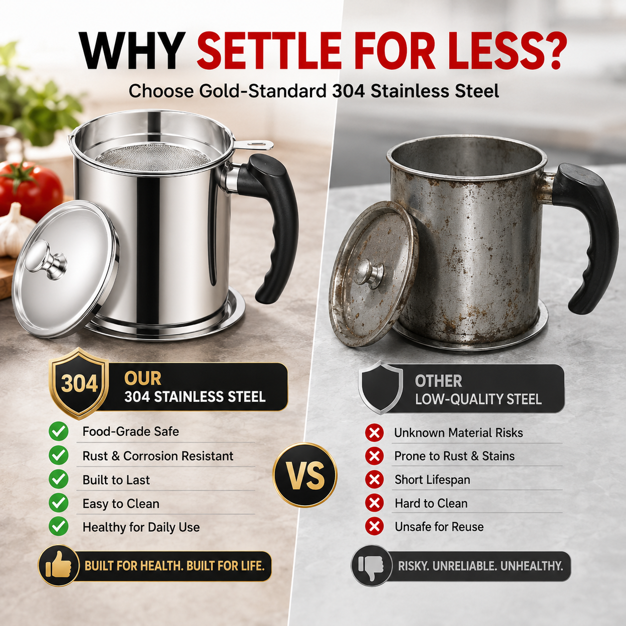Modern Stainless Steel Oil Dispenser & Grease Container