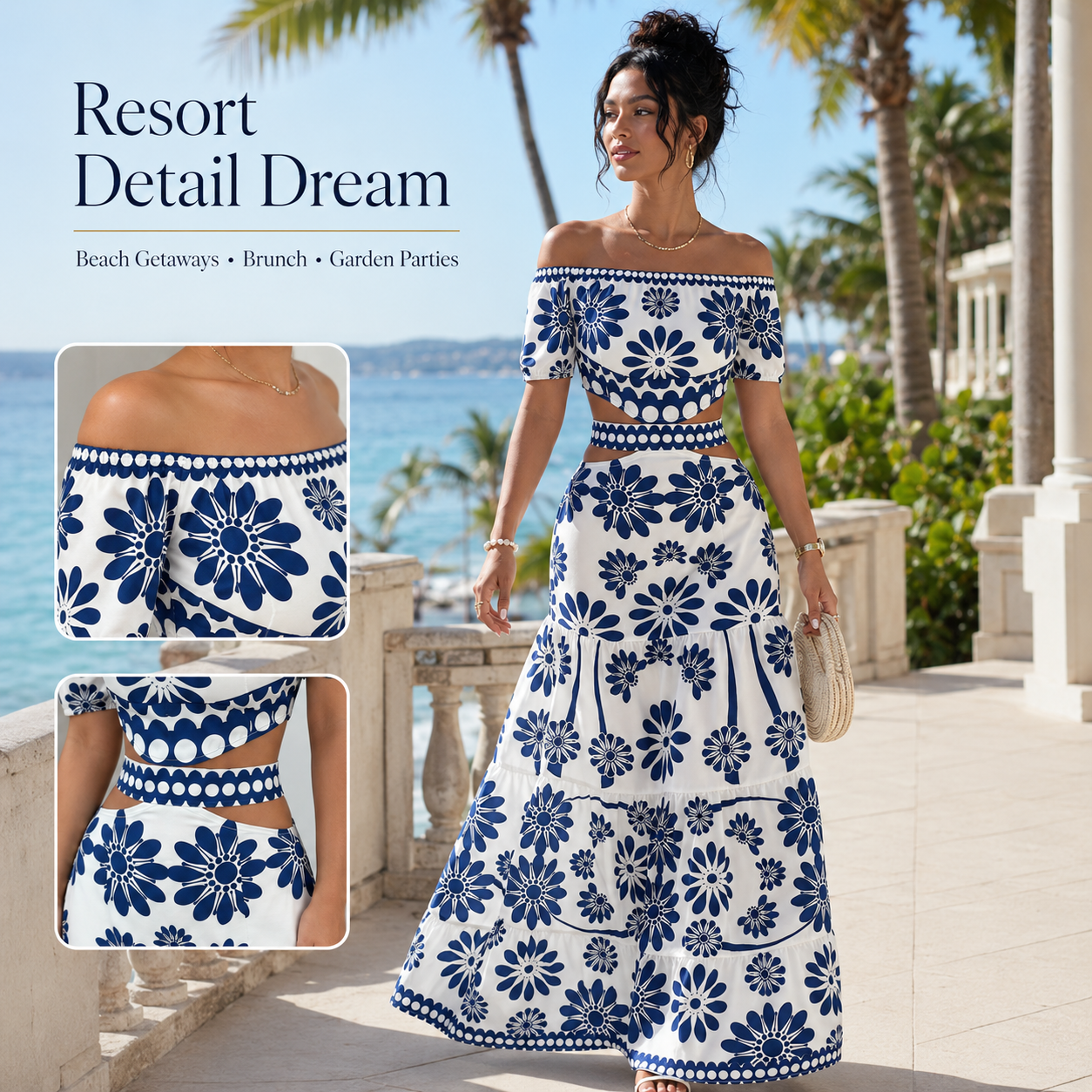 Women's Floral Off-Shoulder Cutout Maxi Dress