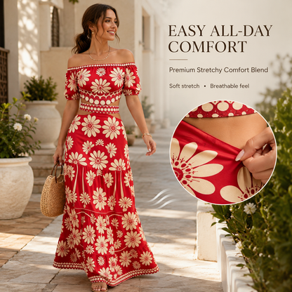 Women's Floral Off-Shoulder Cutout Maxi Dress