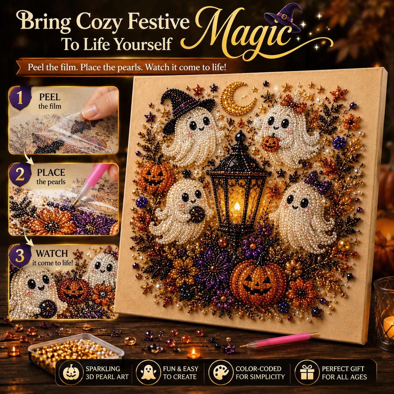 Halloween Pumpkin & Ghost Pearl Art DIY Kit