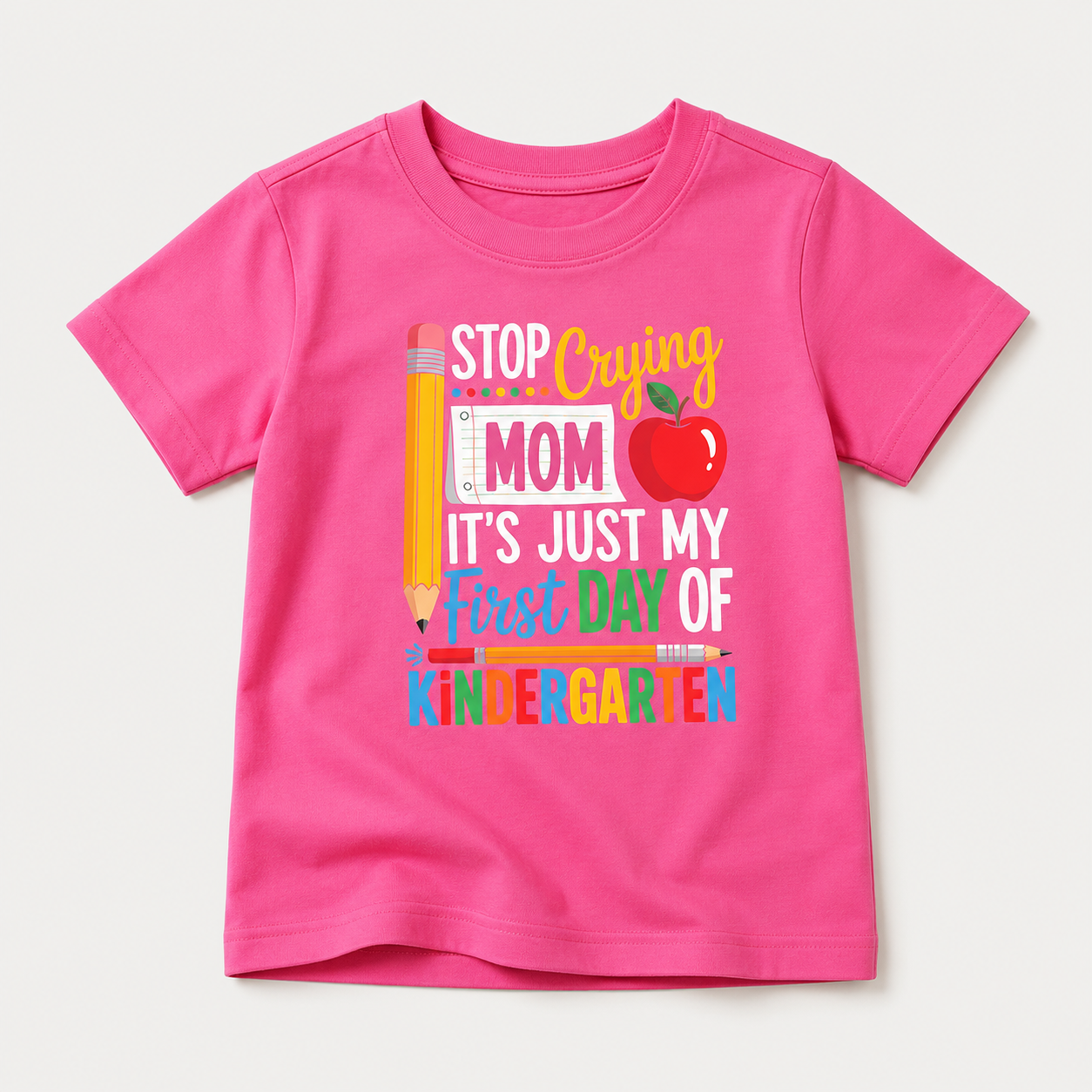 😭 "Stop Crying Mom!" First Day of Kindergarten Kids T-Shirt 🎒