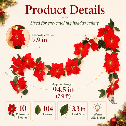 🌺 Everlasting Red Velvet Poinsettia Holiday Vine
