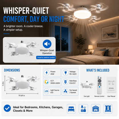 Smart E27 Socket LED Ceiling Fan Light