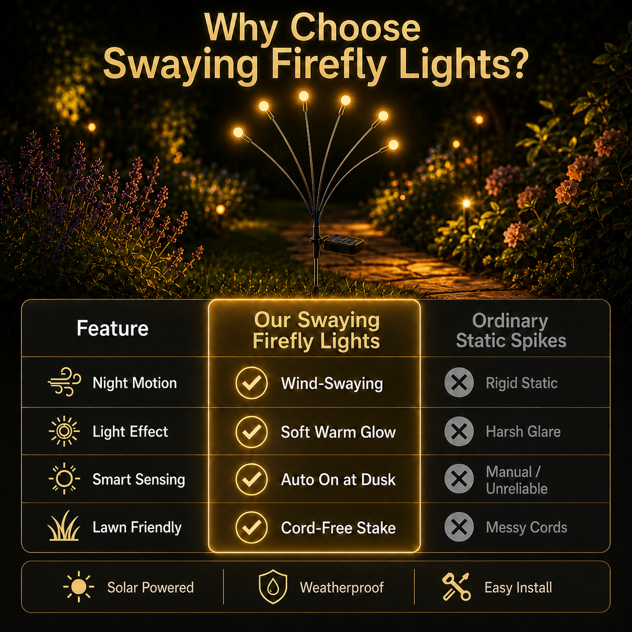 Solar Powered Firefly Swaying Garden Lights
