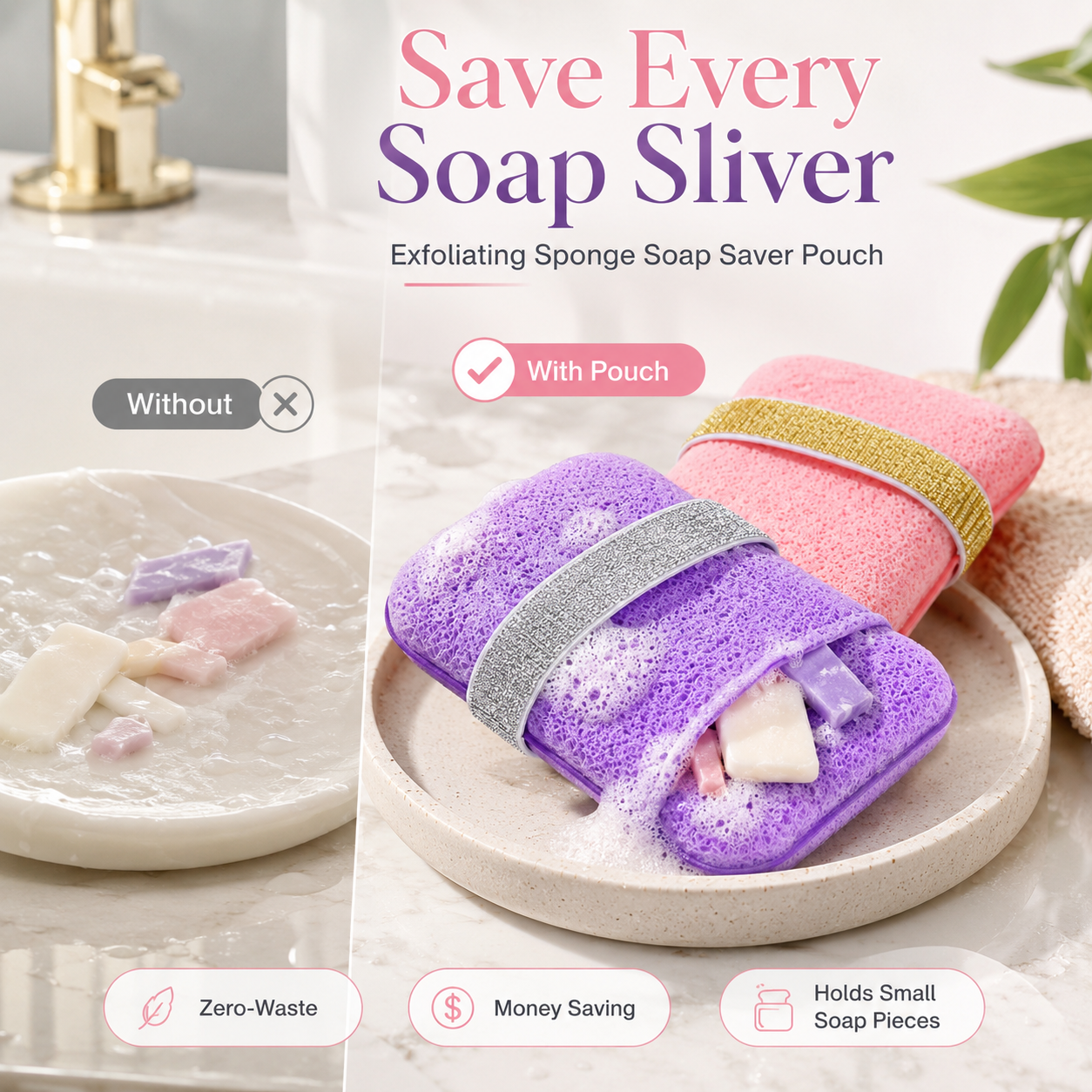Exfoliating Sponge Soap Saver Pouch