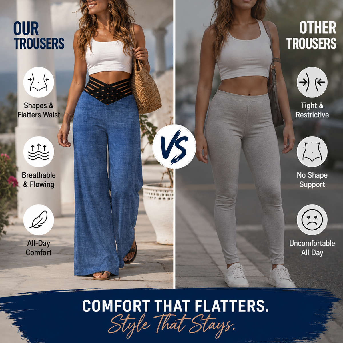 High Waist Criss Cross Wide Leg Trousers