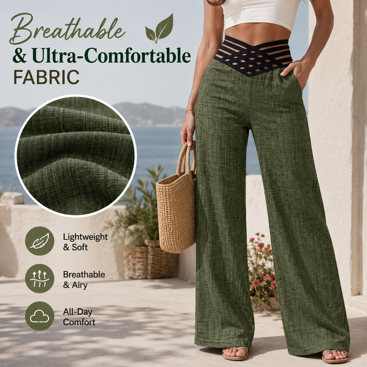 High Waist Criss Cross Wide Leg Trousers
