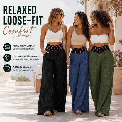 High Waist Criss Cross Wide Leg Trousers