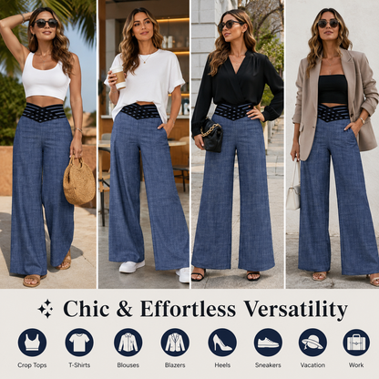 High Waist Criss Cross Wide Leg Trousers