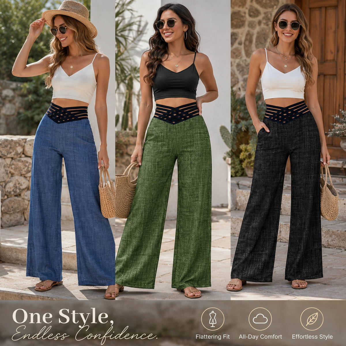 High Waist Criss Cross Wide Leg Trousers