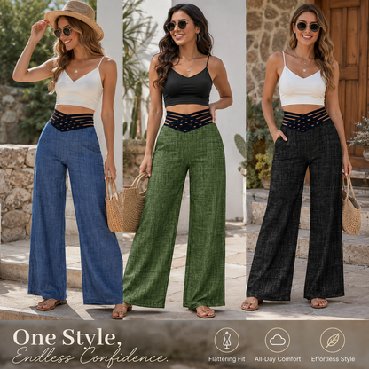 High Waist Criss Cross Wide Leg Trousers