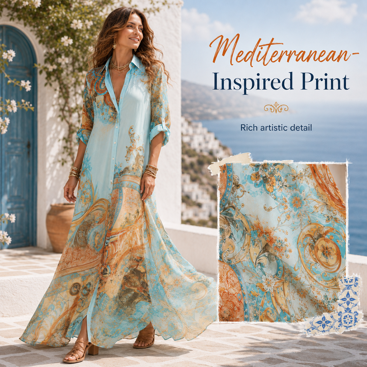 Radiant Mediterranean Beach Long Dress