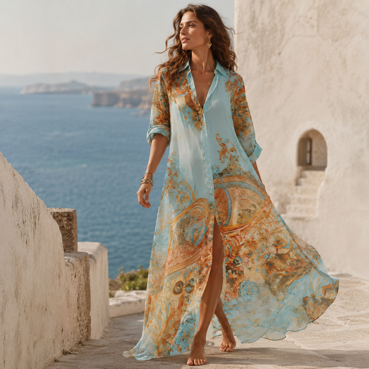 Radiant Mediterranean Beach Long Dress