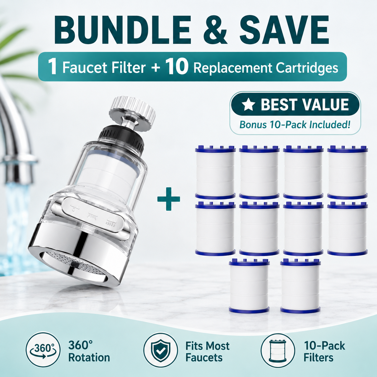 1 Filter Faucet + 10 Free Replacement Filters