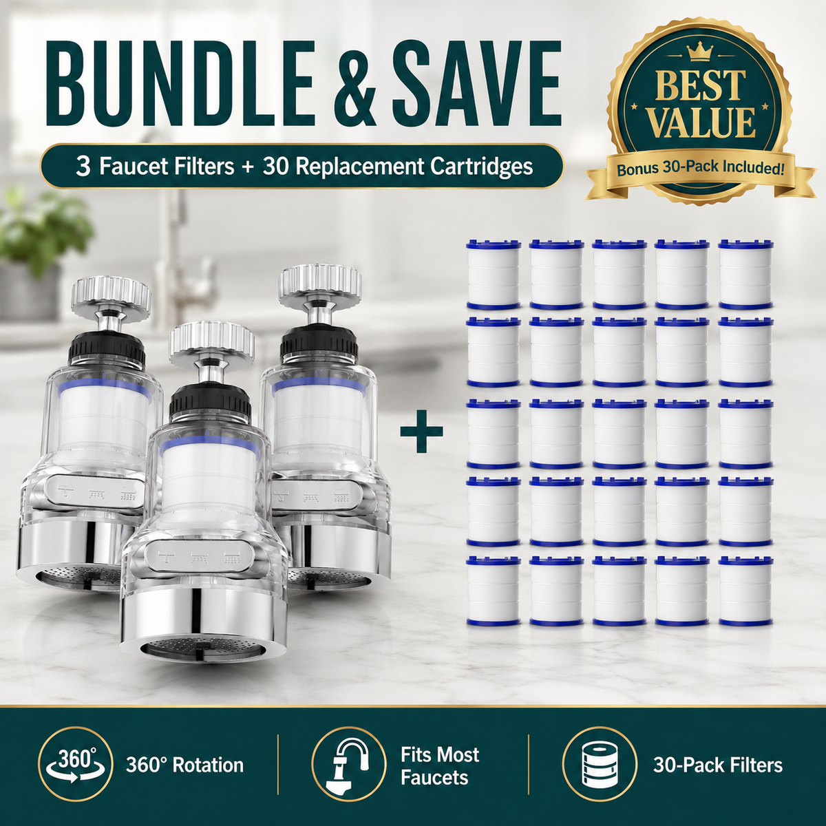 💧360° Ultimate Sink Upgrader | Splash-Proof Aerator + 10-Filter Value Pack 🚿