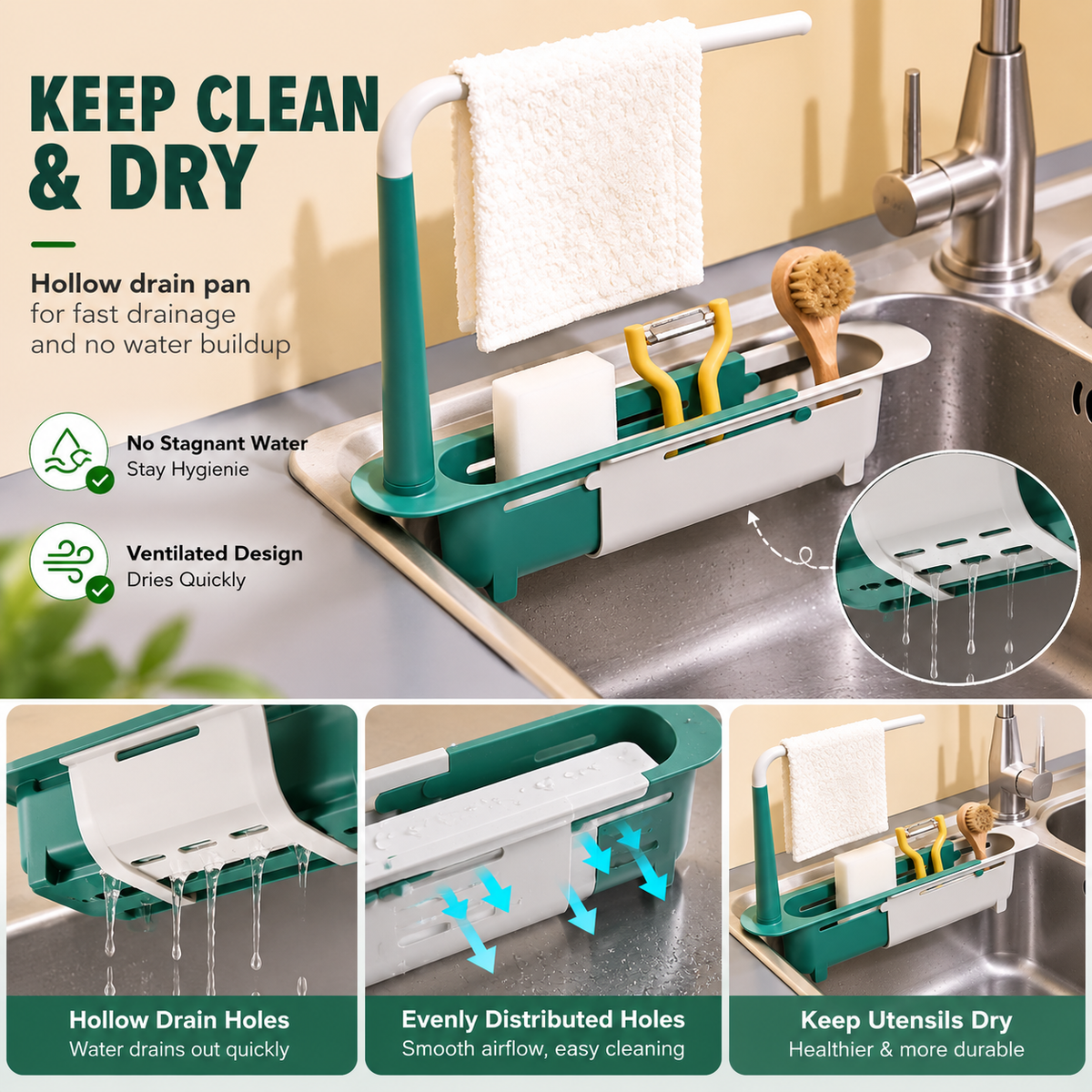 Adjustable Telescopic Sink Rack & Kitchen Organizer