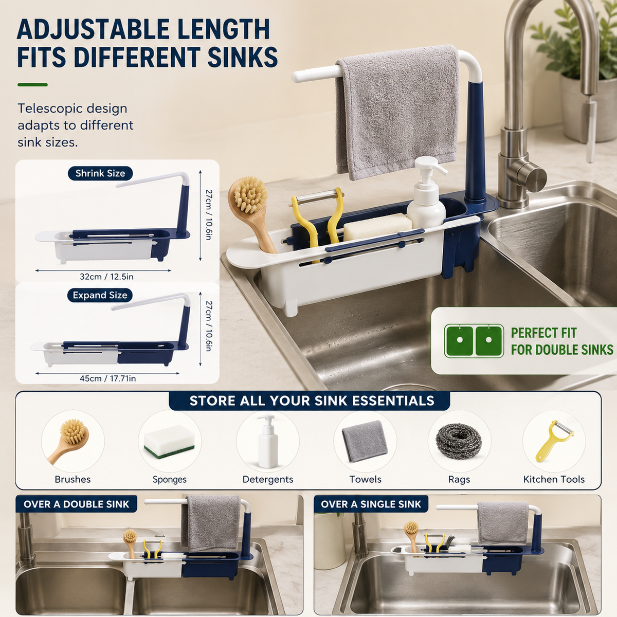 Adjustable Telescopic Sink Rack & Kitchen Organizer
