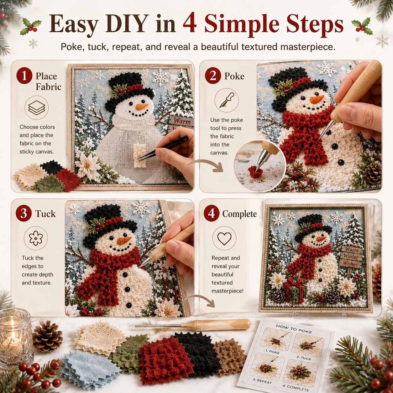 🎄 3D Christmas Fabric Poke Art DIY Craft Kit
