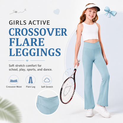 🤸‍♀️ Girls’ V-Cross High Waisted Flare Leggings – Ultra-Soft Stretch Yoga Bell Bottoms ✨