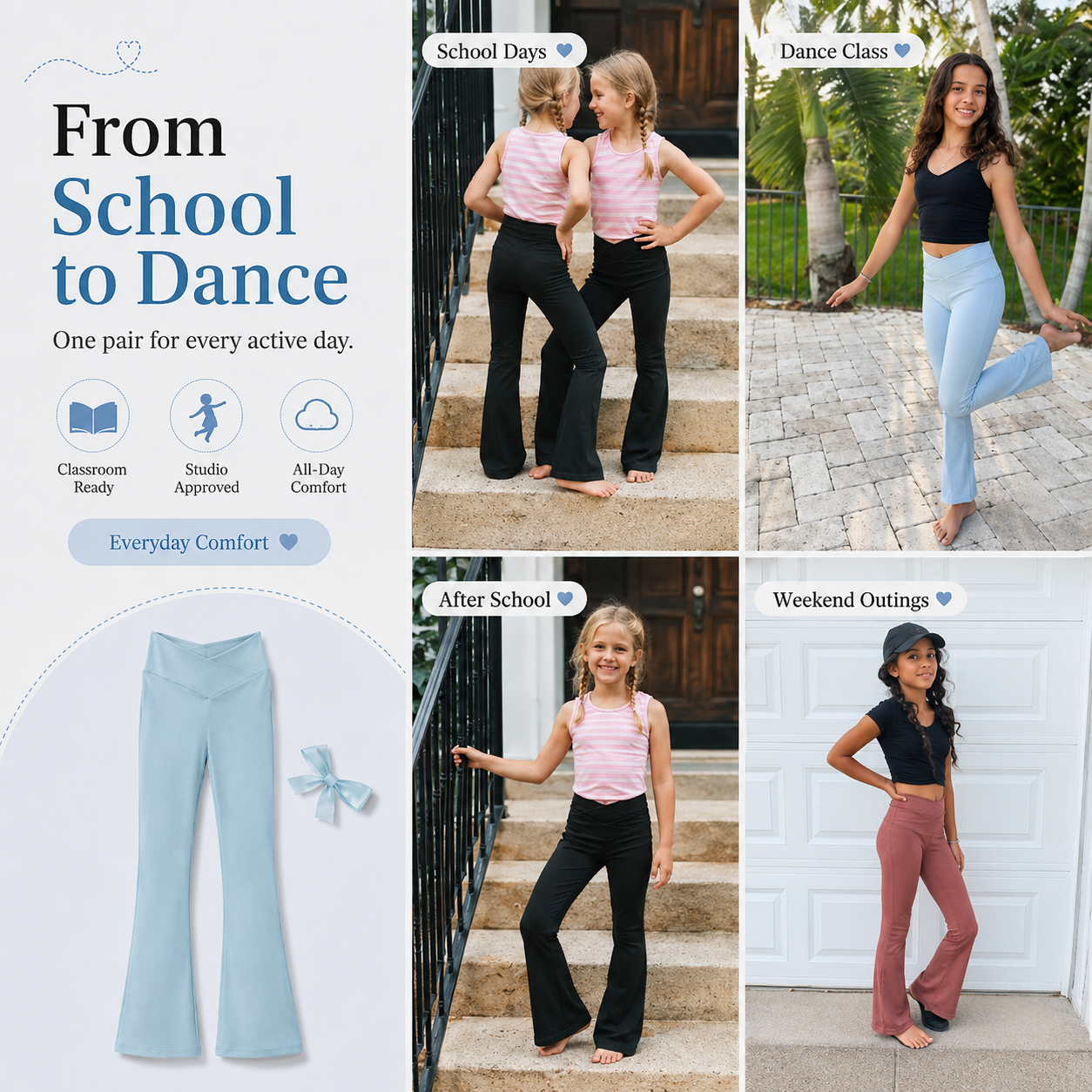 🤸‍♀️ Girls’ V-Cross High Waisted Flare Leggings – Ultra-Soft Stretch Yoga Bell Bottoms ✨