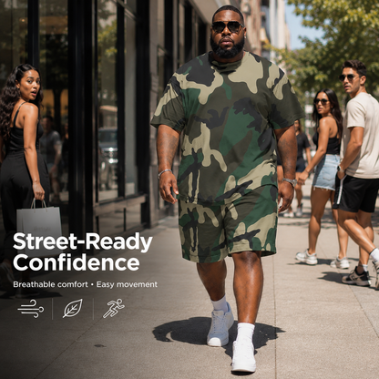 ✨ Men's Camouflage 2-Piece Outfit – Oversized T-Shirt & Shorts Set 🪖