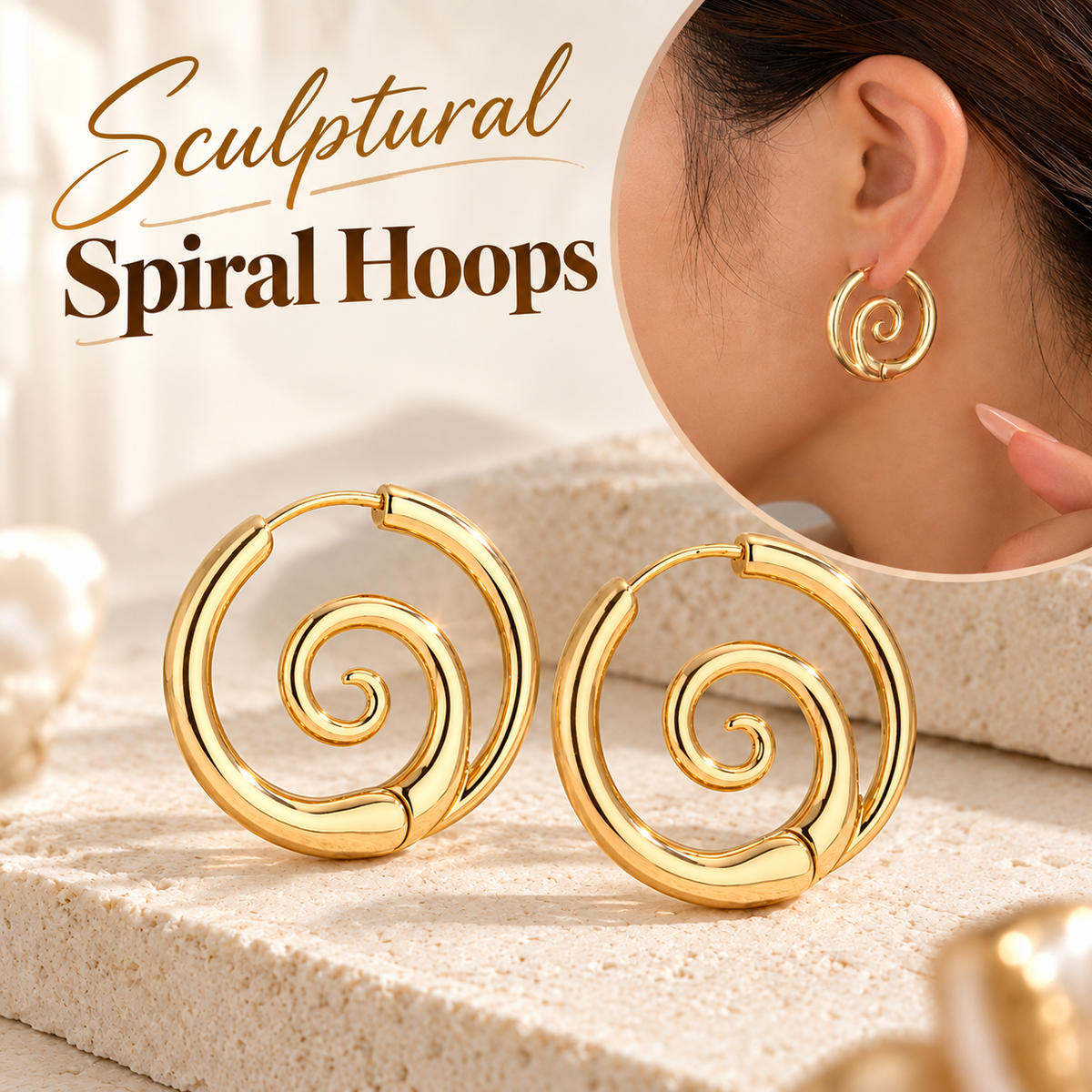 Chic Gold Spiral Huggie Hoops | Whimsical Fall Aesthetic Statement Earrings💫