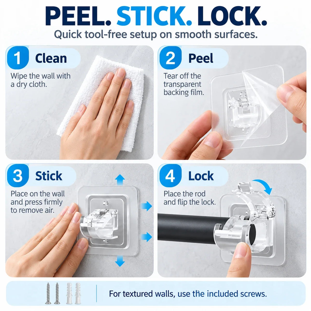 ✨No-Drill Curtain Rod Holders | Adhesive Wall Mounts