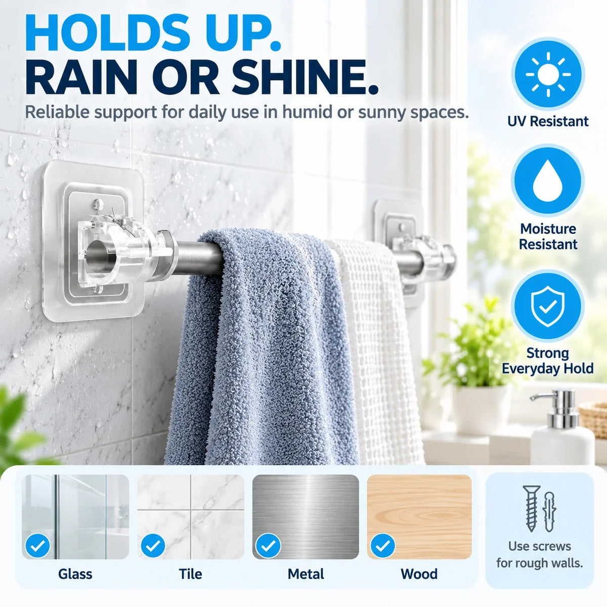✨No-Drill Curtain Rod Holders | Adhesive Wall Mounts
