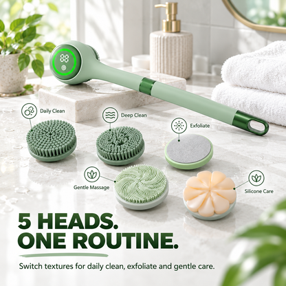 5-in-1 Electric Body Scrubber with Long Handle for Shower
