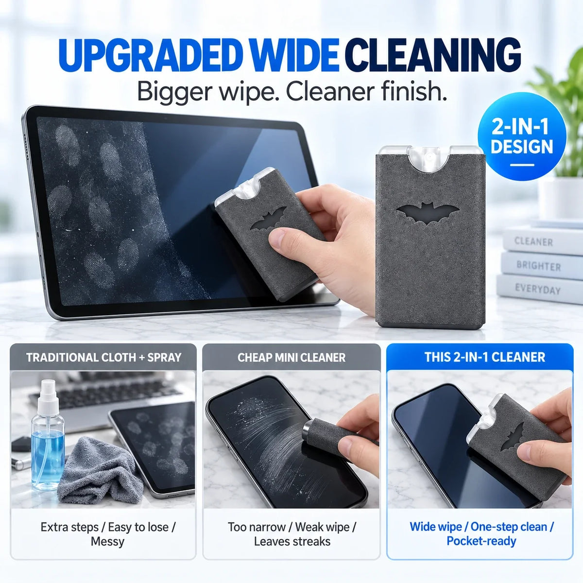 2-in-1 Portable Screen Cleaner | Spray, Wipe & Go