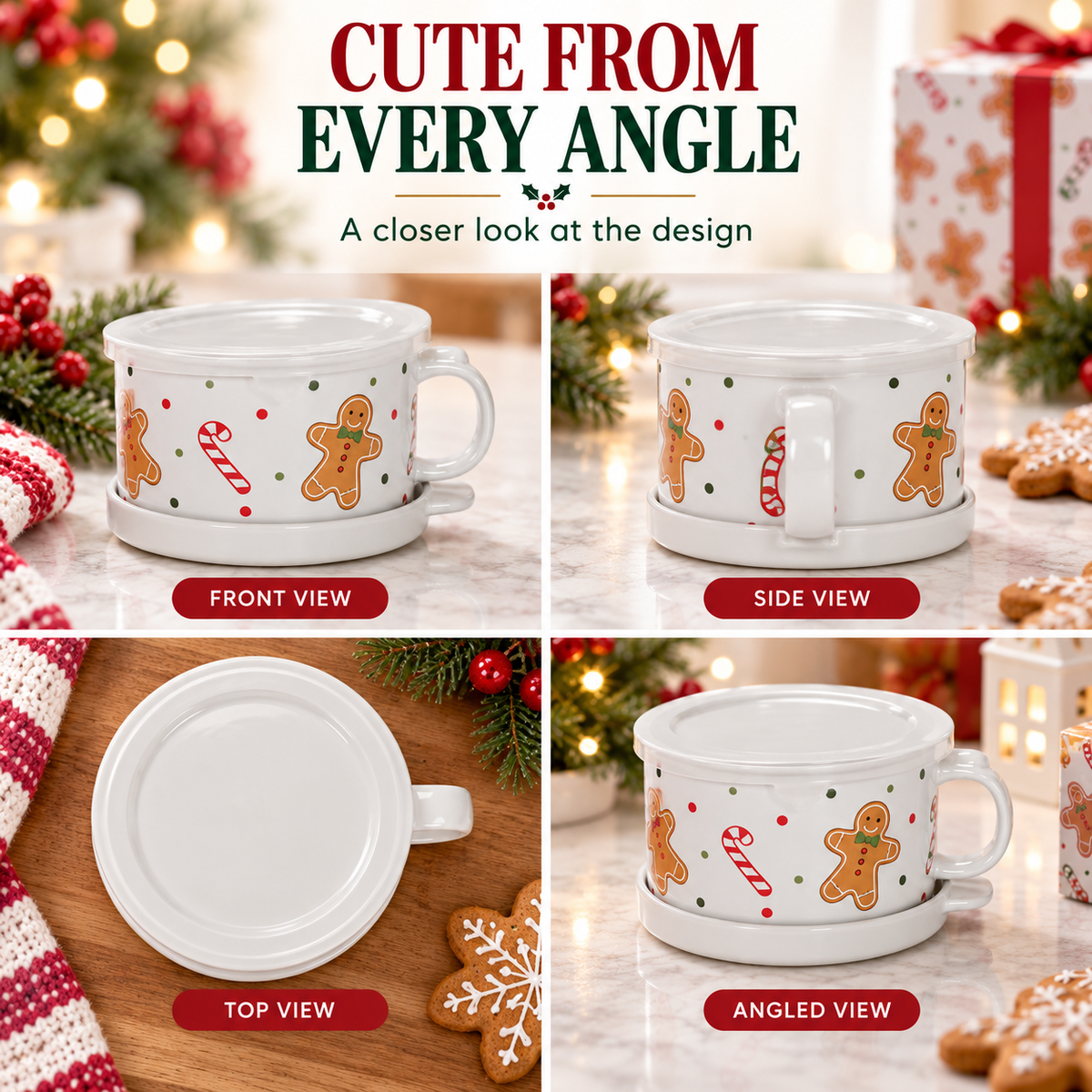 Christmas Gingerbread Mug Gift Set with Lid & Saucer