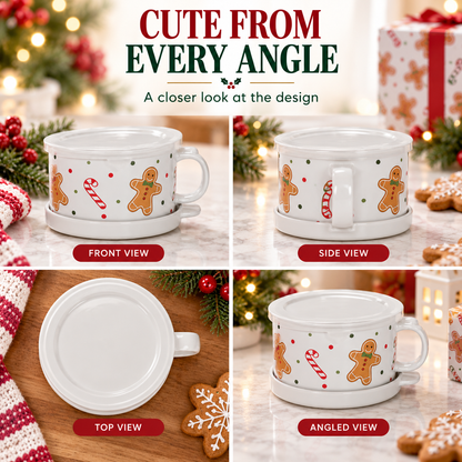 Christmas Gingerbread Mug Gift Set with Lid & Saucer