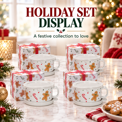 Christmas Gingerbread Mug Gift Set with Lid & Saucer