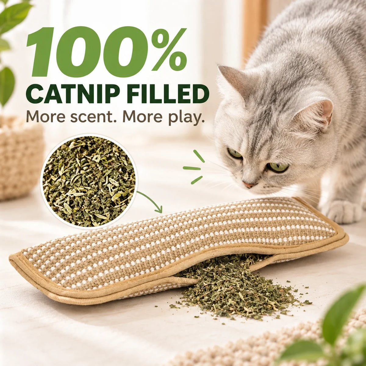 Catnip Hemp Scratcher & Kicker Toy for Indoor Cats