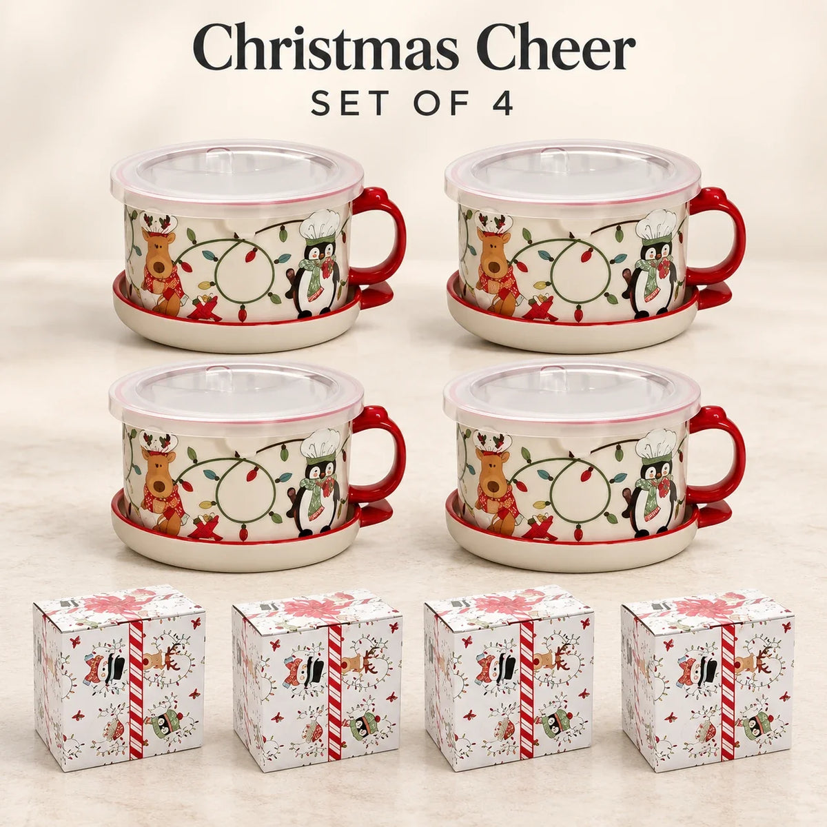 Christmas Gingerbread Mug Gift Set with Lid & Saucer