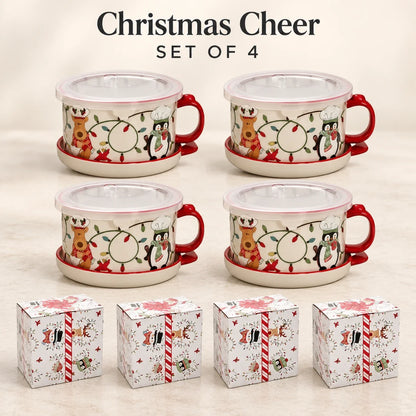 Christmas Gingerbread Mug Gift Set with Lid & Saucer