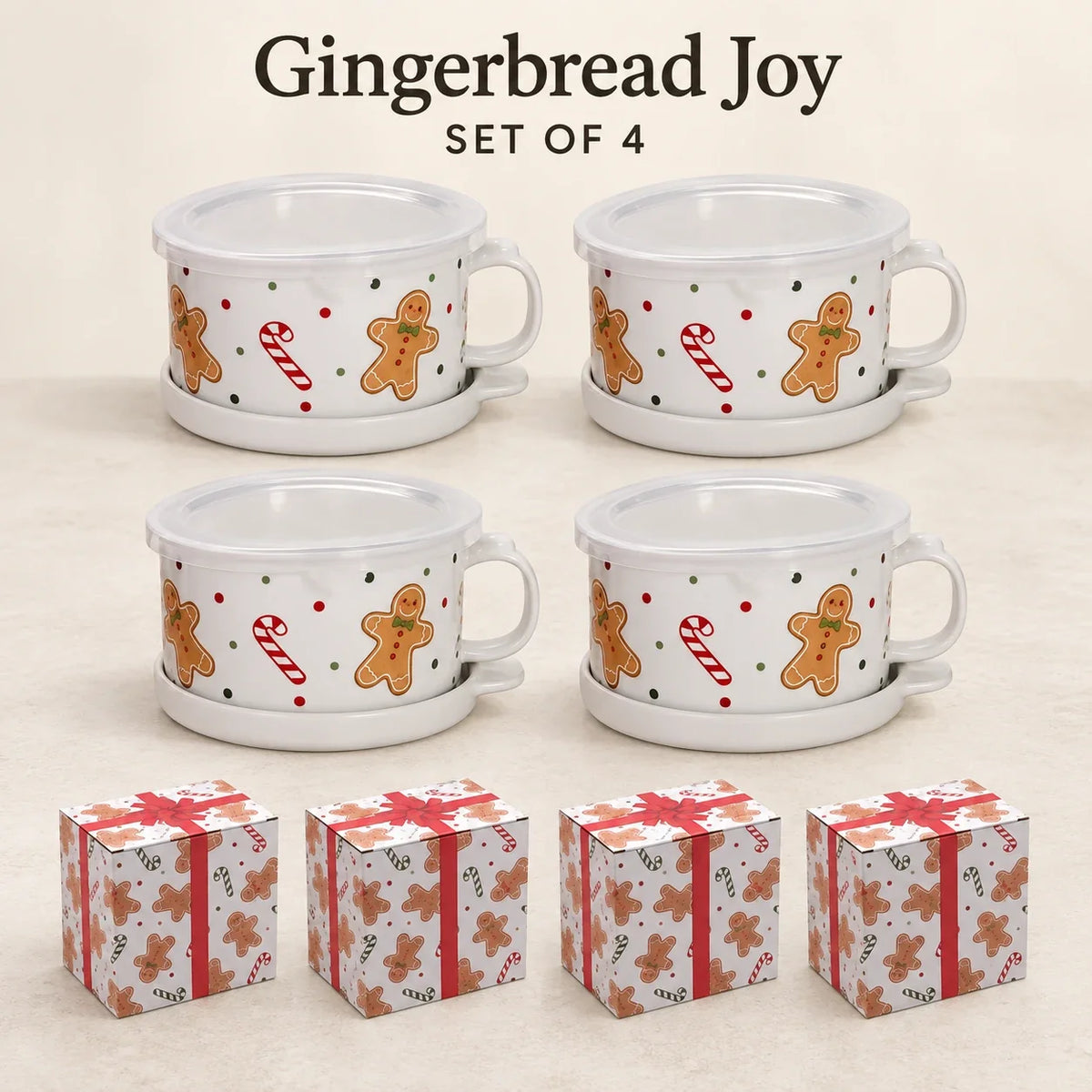 Christmas Gingerbread Mug Gift Set with Lid & Saucer