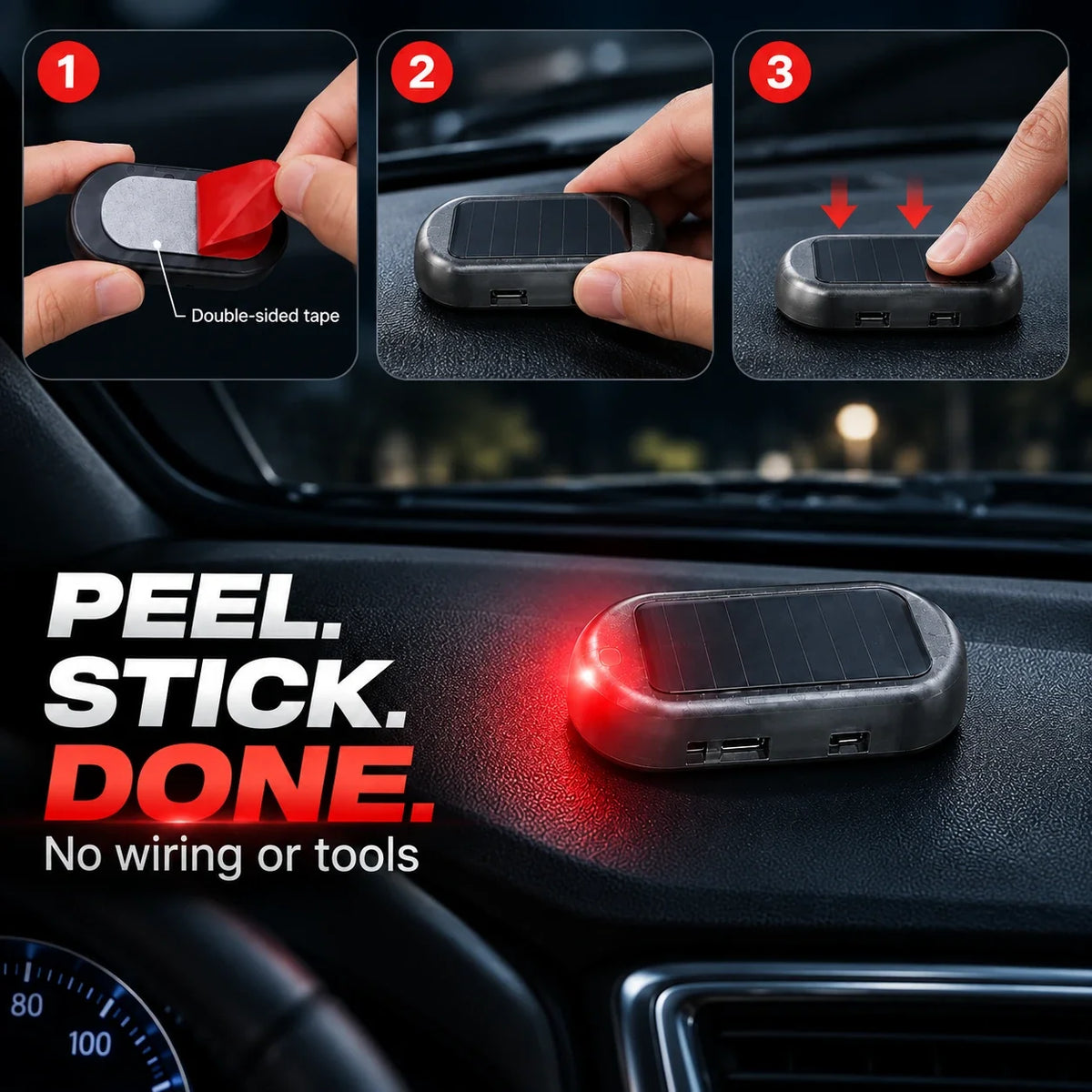 Solar Car Security Warning Light | Auto Night Flash