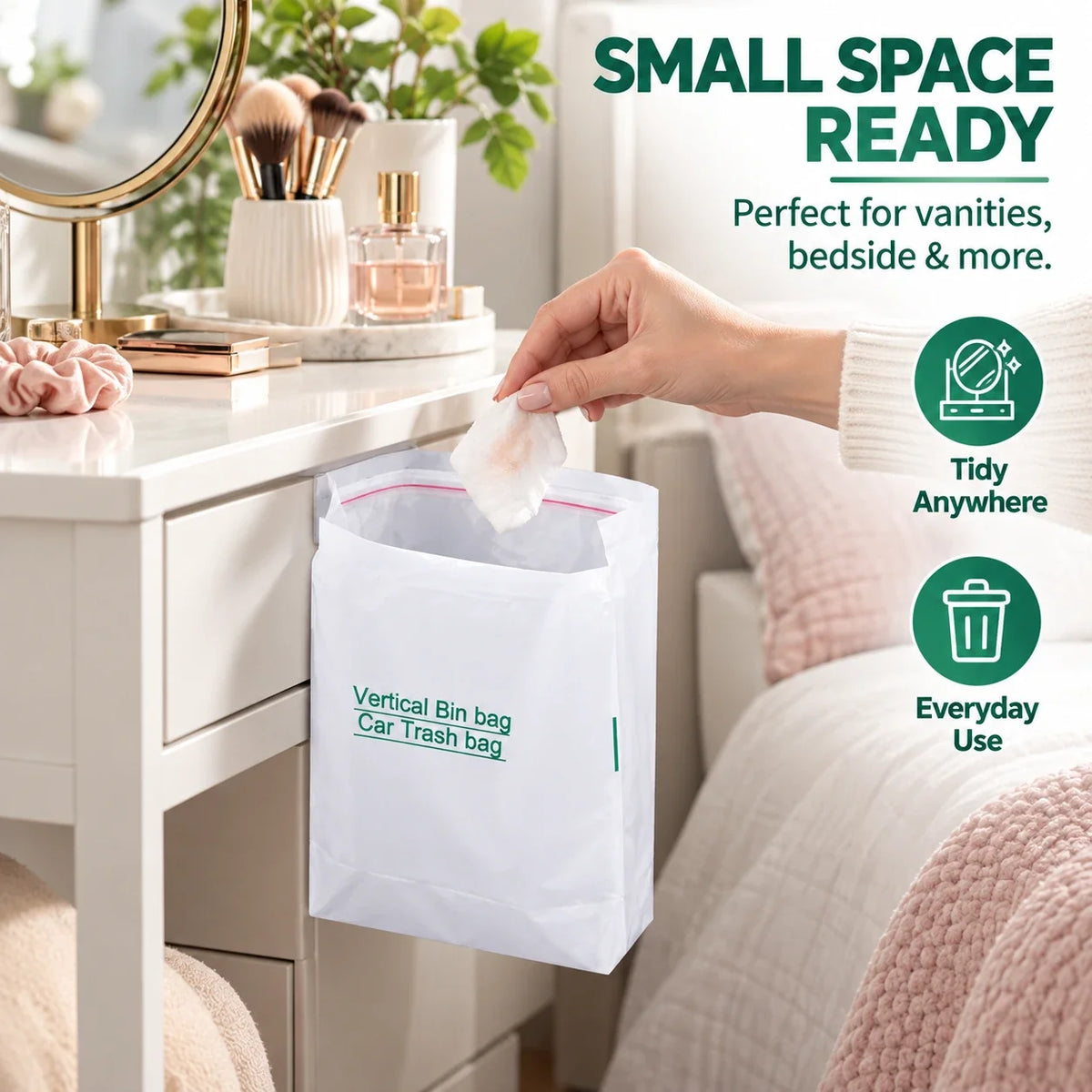 Self-Sealing Mini Trash Bags for Car, Desk & Small Spaces