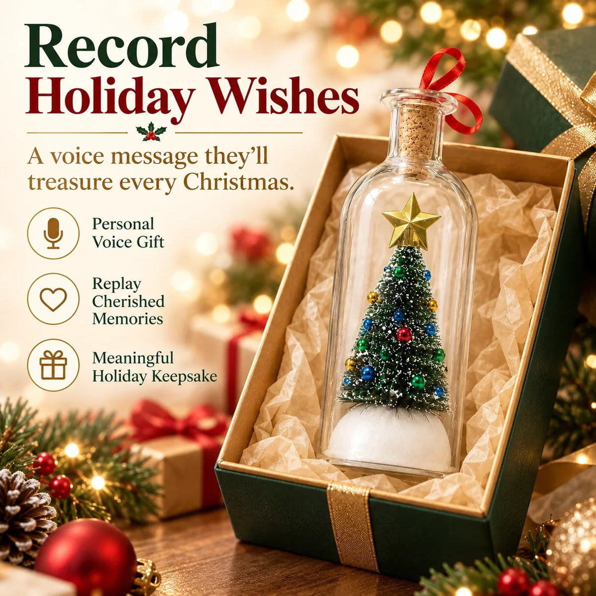 Recordable Christmas Message Bottle Ornament | Voice Gift