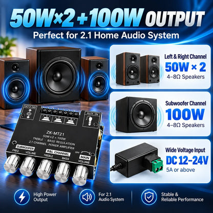 🎶2.1 Channel Amplifier Board — 🔊50W x 2 + 100W Bluetooth🎵