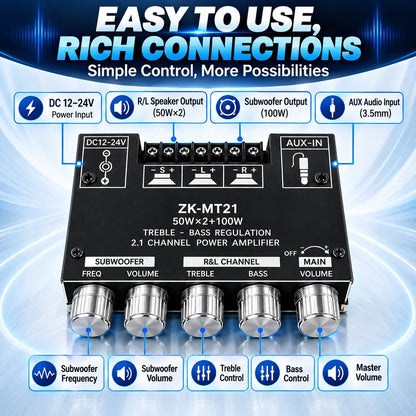 🎶2.1 Channel Amplifier Board — 🔊50W x 2 + 100W Bluetooth🎵