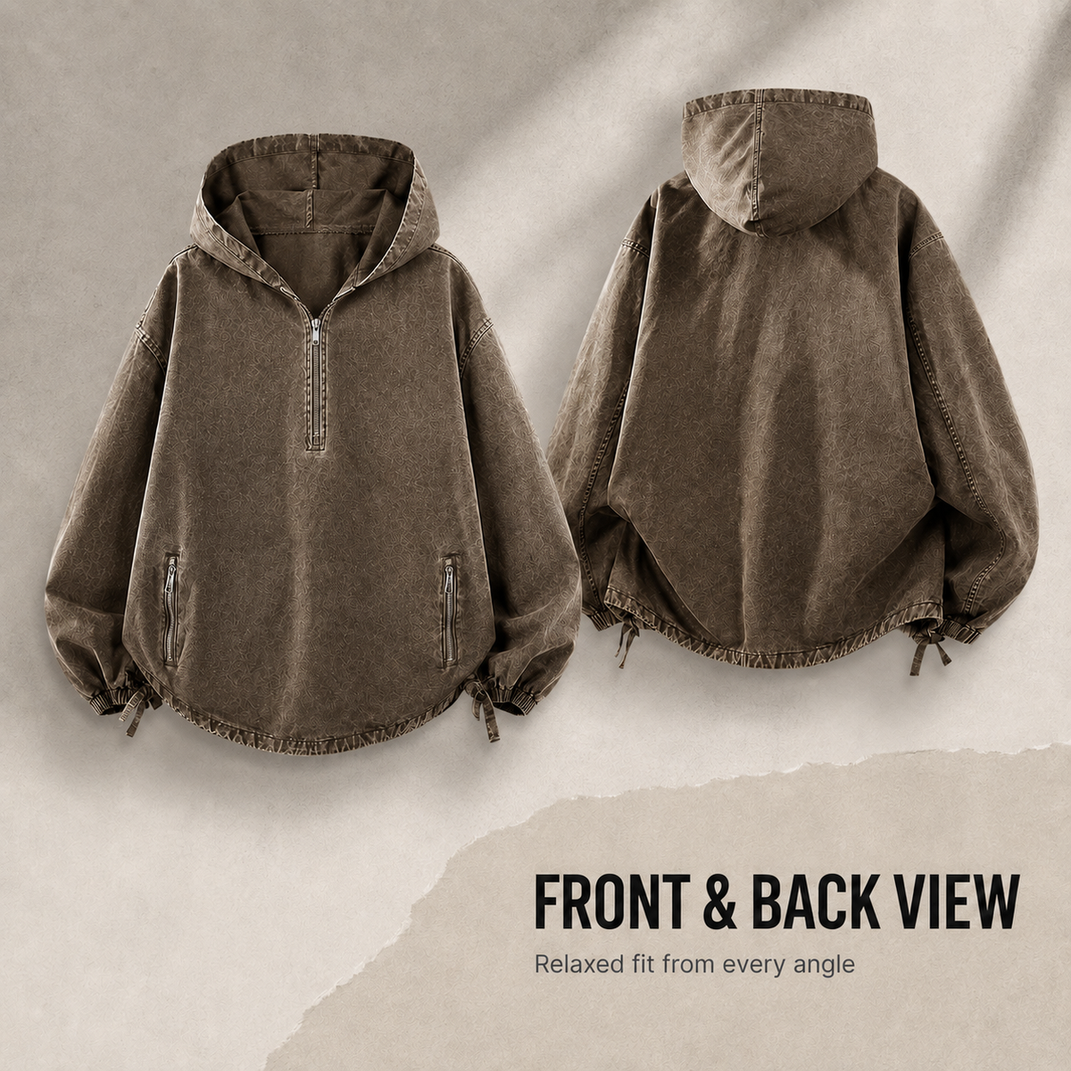 🧥 100% Cotton Vintage Washed Half-Zip Hoodie – Relaxed Fit Pullover ✨