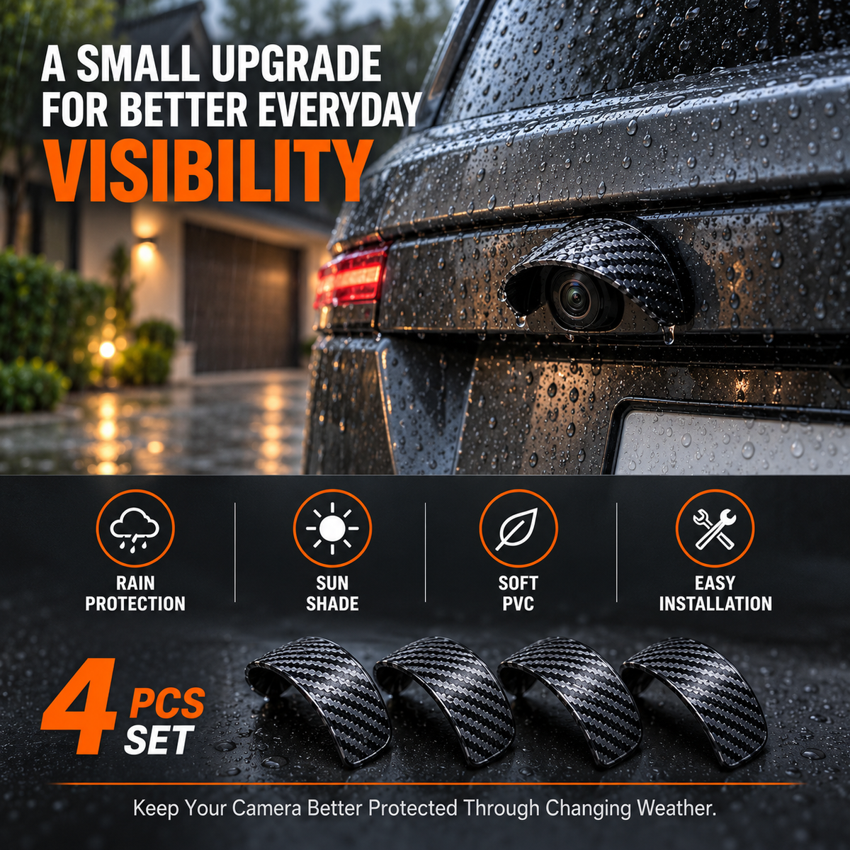 Carbon Fiber Car Backup Camera Rain & Glare Shield – Universal Protective Sun Visor