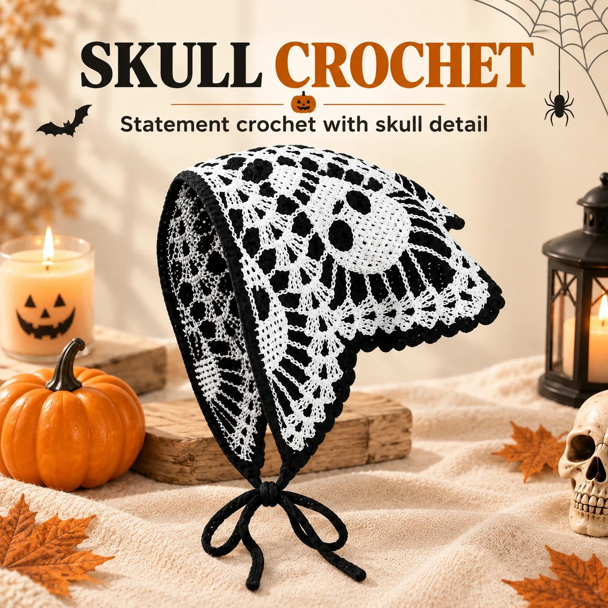 Gothic Crochet Bandana Head Scarf | Halloween Style