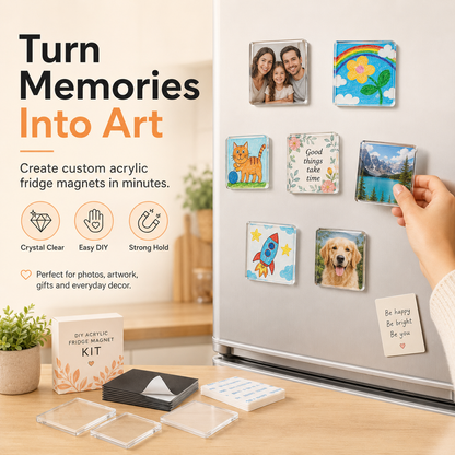🧊DIY Acrylic Fridge Magnet Making Kit – Custom Clear Picture Magnets for Kids’ Artwork, Family Photos & Creative Home Decor