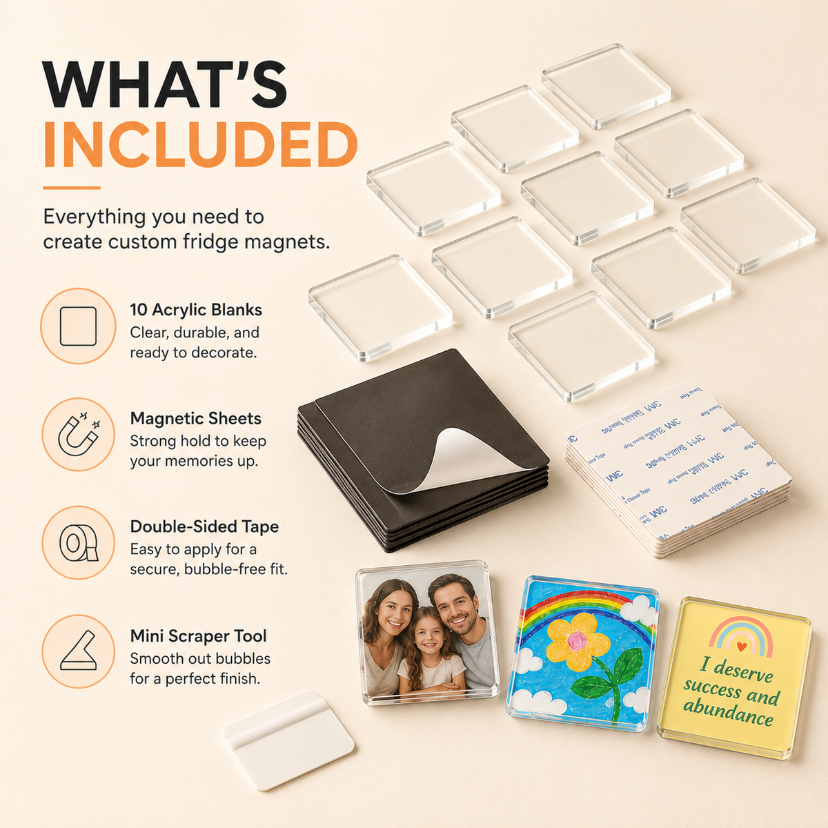 🧊DIY Acrylic Fridge Magnet Making Kit – Custom Clear Picture Magnets for Kids’ Artwork, Family Photos & Creative Home Decor